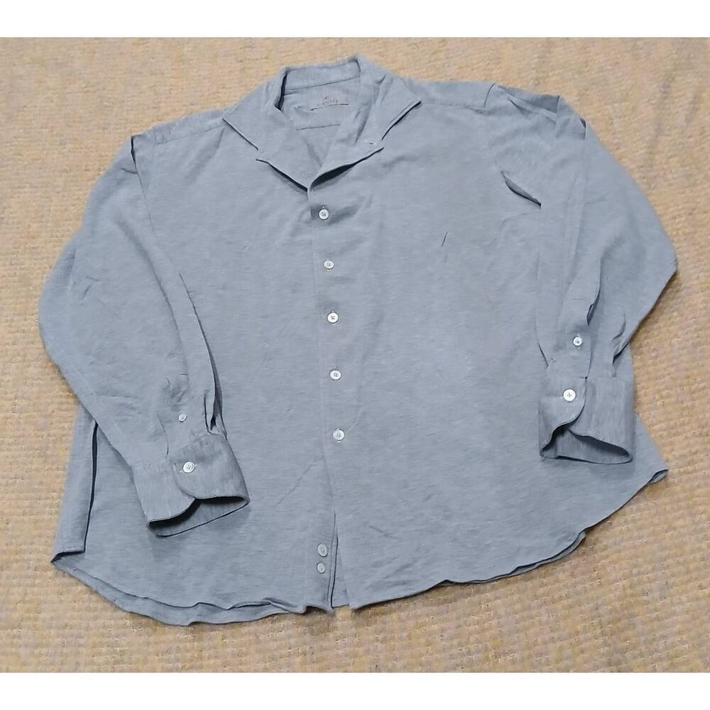 Canali mens 100% ITALIAN COTTON size xl stretch knit button down shirt gray